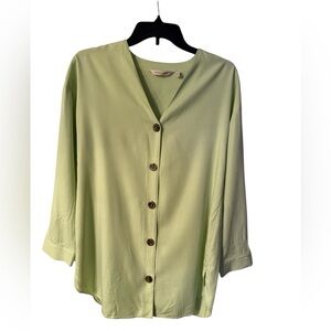 Women's Green Button-Up Top three-quarter length soft surroundings top oversized